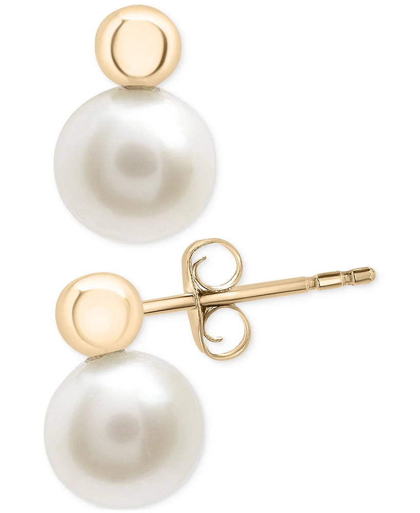 Cultured Freshwater Pearl (7mm) & Gold Bead Stud Earrings in 10k Gold