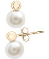 Cultured Freshwater Pearl (7mm) & Gold Bead Stud Earrings in 10k Gold