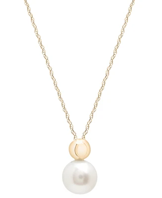 Cultured Freshwater Pearl (6mm) & Gold Bead 18" Pendant Necklace in 10k Gold