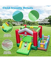 Costway 4-in-1 Farm Themed Inflatable Bounce House with Slide Ball Pit & Basketball Hoop