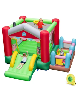 Costway 4-in-1 Farm Themed Inflatable Bounce House with Slide Ball Pit & Basketball Hoop