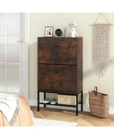 Costway Industrial Shoe Storage Cabinet with 2 Flip Drawers 1 Bottom Metal Shelf Organizer