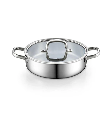 Cook N Home 10.5 Inch Tri-Ply Clad Stainless Steel Deep Frying Pan with Glass Lid