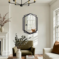 LuxenHome 32" Black Metal Hexagon Frame Wall Accent Mirror Wall Mounted Bathroom Vanity Mirror Decor