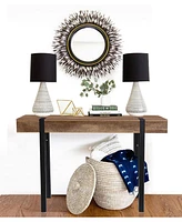 LuxenHome Oak Finish Mdf Wood Black Metal Console Entry Table