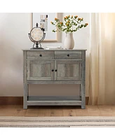 LuxenHome 35.43" Wide Server 2-Drawer 2-Door Buffet Storage Cabinet