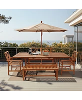 LuxenHome Carmel Solid Wood Extendable Outdoor Dining Table