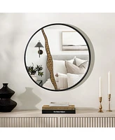 LuxenHome Goldrush Black Metal Frame Round Wall Mirror