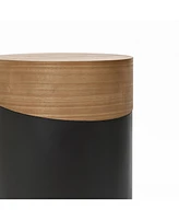 LuxenHome Natural Wood and Metal Round Drum Modern Accent End Side Table