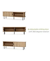 LuxenHome Modern Tv Stand with Storage and Slatted Sliding Doors for TVs Up to 65"