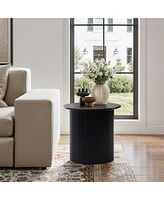 LuxenHome 15'' Small Accent Table Compact Size Black Fluted Fir & Mdf Wood Round Side Tables