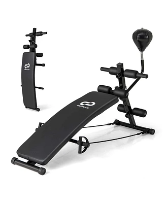 Costway Adjustable Decline Sit-Up Bench for Home Gym with Speed Ball and Resistance Bands