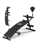 Costway Adjustable Decline Sit-Up Bench for Home Gym with Speed Ball and Resistance Bands