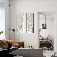LuxenHome Gold Metal Branch Wall Decor, Set of 2