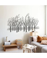 LuxenHome Snowy Black Metal Field of Trees Wall Decor