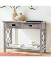 LuxenHome Gray Wood 2-Drawer 1-Shelf Console and Entry Table