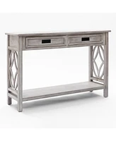 LuxenHome Gray Wood 2-Drawer 1-Shelf Console and Entry Table