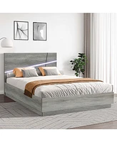 LuxenHome Modern Gray Queen Platform Bed Headboard and Frame Set with Lights