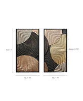 LuxenHome 2-Pc Earth Tone Circles Abstract Rectangular Metal Wall Decor Set