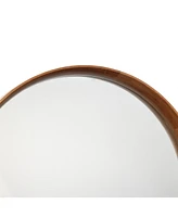 LuxenHome Natural Rubberwood Frame Round Wall Mirror