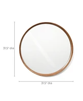 LuxenHome Natural Rubberwood Frame Round Wall Mirror