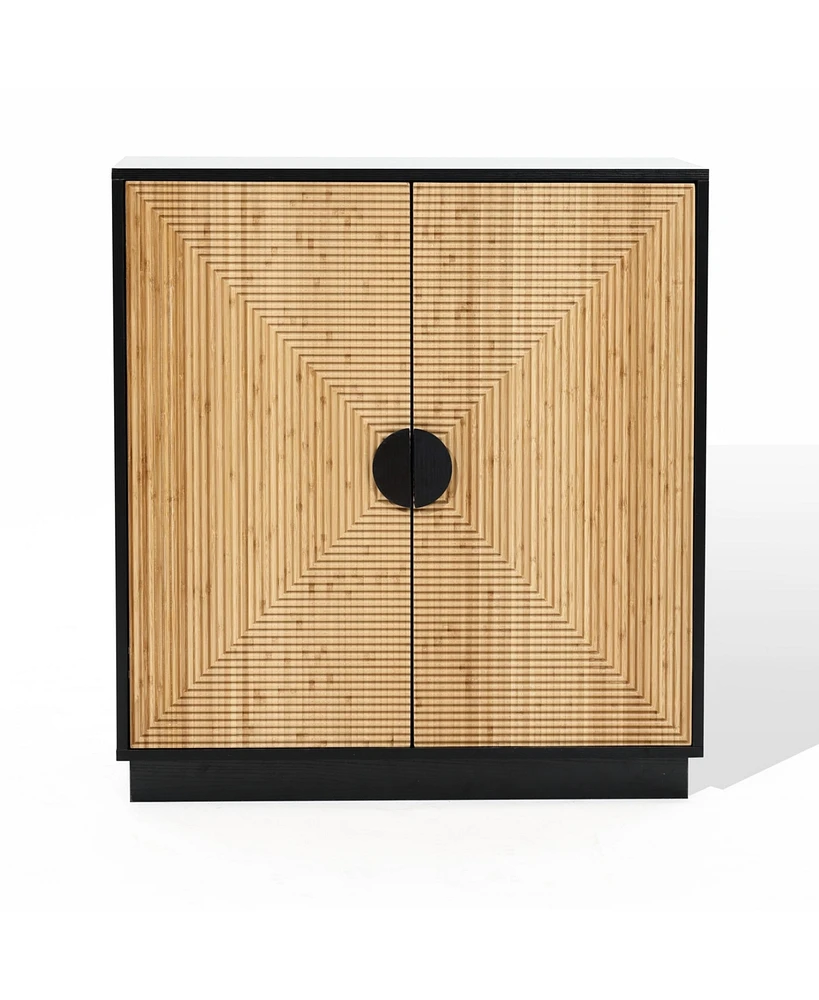 LuxenHome Modern Boho 2-Door Black Accent Cabinet with Bamboo Strips