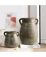 LuxenHome Rustic Farmhouse Brown Jug 13-Inch Tall Terracotta Vase