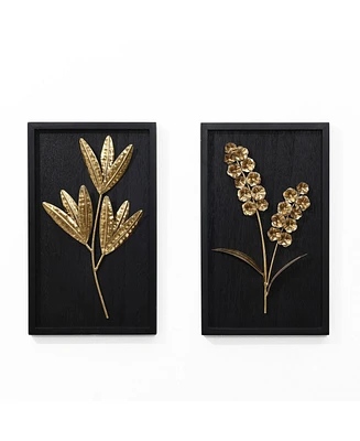 LuxenHome 2-Piece Flower Bouquet Modern Wall Decor Set Black and Gold Abstract Wall Art Hanging Decoration