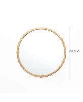 LuxenHome 31.5-Inch Round Natural Rubberwood Scalloped Frame Wall Mirror