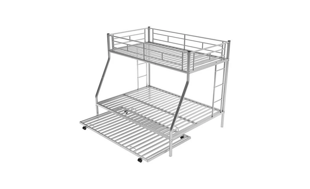 Slickblue Sturdy Twin over Full Bunk Bed with Twin Trundle and Two-Side Ladders for Space Saving Solutions