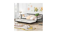 Slickblue Twin Size Metal Daybed with Adjustable Pop-Up Trundle for Versatile Guest Sleeping Solutions