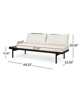 Theo 2-Seater Acacia Wood And Iron Sofa With Water-Resistant Cushions