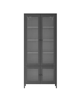 Large Metal Storage Cabinet Display Cabinet with 4 Glass Doors 5 Shelves Side Cabinet Bookcase Freestanding Cabinet for Bedroom Living Room Pantry Hom