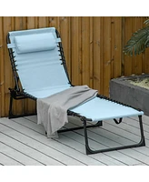 Folding Chaise Lounge Pool Chair, Patio Sun Tanning Chair, Outdoor Lounge Chair w/ 4-Position Reclining Back, Pillow, Breathable Mesh & Bungee Seat fo