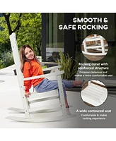 Outdoor Rocking Chair, All Weather-Resistant Hdpe Rocking Patio Chairs with Rustic High Back, Armrests, Oversized Seat and Slatted Backrest, 350lbs We