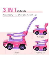 Streamdale Furniture 3 In 1 Push Cars for Toddlers Kid Ride on Push Car Stroller Sliding Walking Car with Horn Music Light Function Secure Bar Ride on