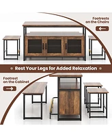 Costway 4 Pcs Kitchen Island Set with Bench and Storage Heavy-duty Metal Frame Shelves