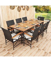 Costway 9 Pcs Patio Dining Set with 1.9" Umbrella Hole X-frame Armrests Seat Cushions