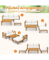 Costway 5 Pcs Outdoor Conversation Furniture Set with 3 Chairs 1 Ottoman 1 Coffee Table