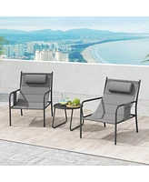 Costway 3 Pcs Outdoor Bistro Set Breathable Seat Fabric & Cozy Headrest Metal for Yard