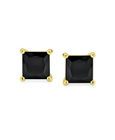 Bling Jewelry Black Square Cubic Zirconia Stud Earrings 14K Gold Sterling Silver