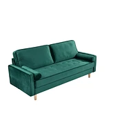 Streamdale Furniture Sofa Simple Small House Double Three Person Straight Row American Retro Green Velvet Furniture Fabric Sofa Small Living Room Bedr