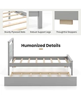 Costway Twin Platform Bed with Trundle Pull-out Headboard & Footboard