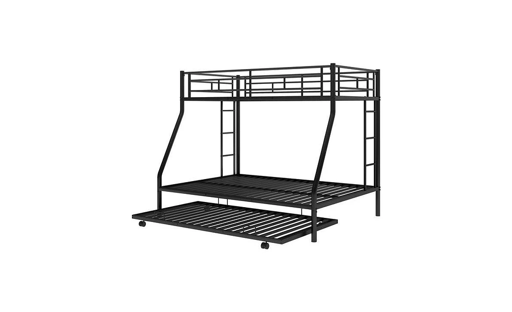 Slickblue Sturdy Twin over Full Bunk Bed with Trundle and Two-Side Ladders for Space Saving Solutions