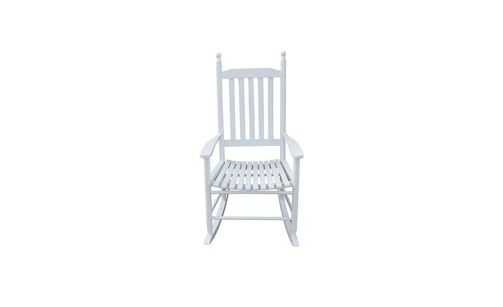 Slickblue White Wooden Porch Rocker Chair without Cushion – Classic Design for Outdoor Relaxation on Patios and Porches