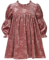 Bonnie Jean Little Girls Long Sleeved Embossed Floral Velvet Dress