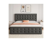 gaomon Bed Frame with 4 Storage Drawers and Headboard, Faux Leather Upholstered Platform Bed Frame with Wooden Slats Support, No Box Spring Needed