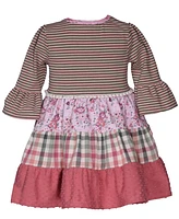 Bonnie Jean Little Girls Long Sleeved Mixed Print Tiered Dress