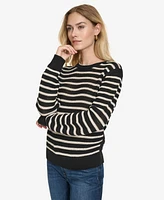 Nautica Jeans Women's Long Sleeves Pointelle Crew Neck Sweater