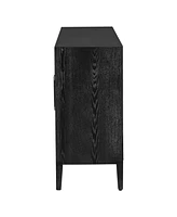 Slickblue Wood Storage Cabinet with Three Tempered Glass Doors and Adjustable Shelves for Stylish Organization